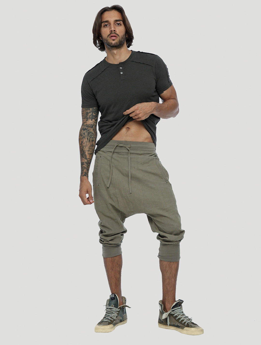 Men 3/4 Length Cargo Pants Shorts Loose Casual Cotton Trousers Plus Size  Black | eBay